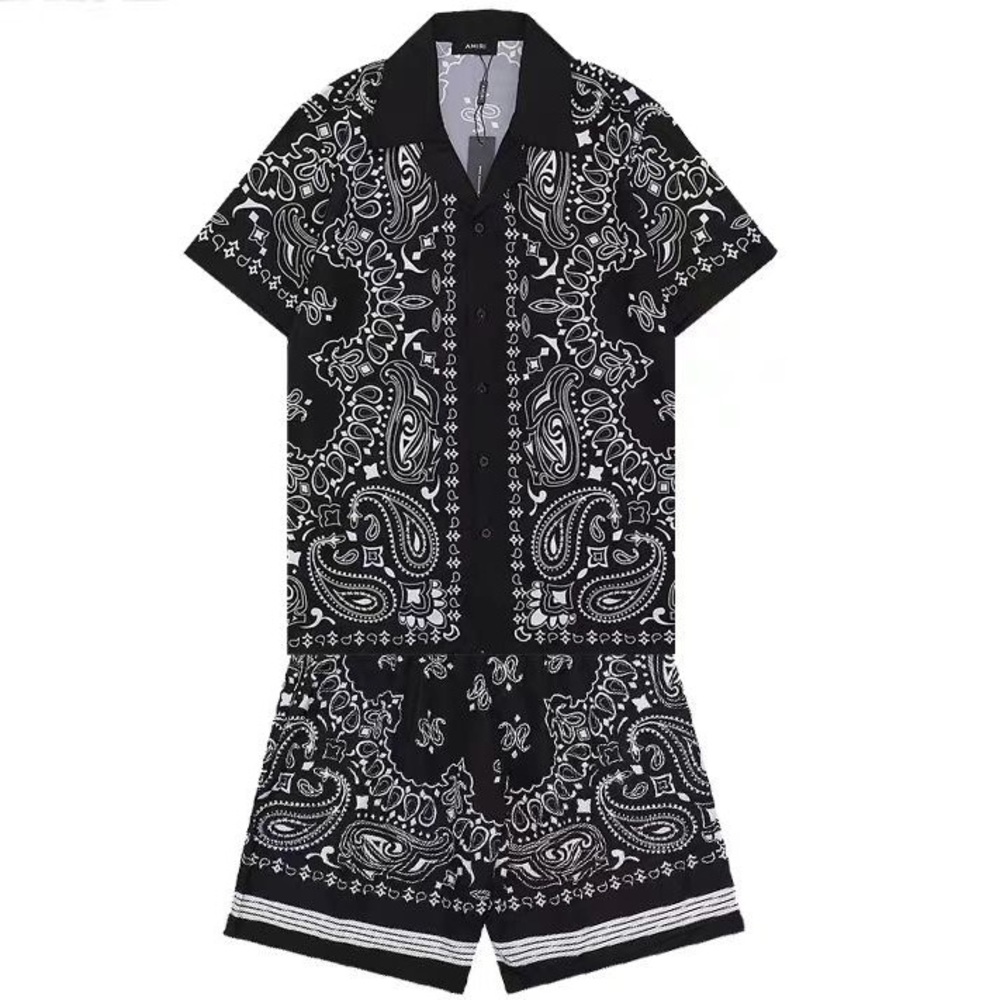 AMIRI Black and White Paisley Button Down Shirt